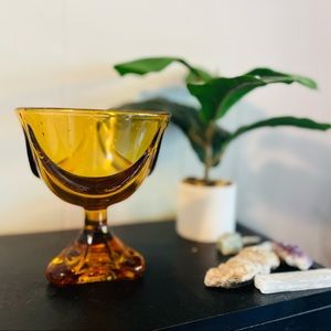 Vintage Viking Amber Glass Pedestal 3 Footed Compote Dish